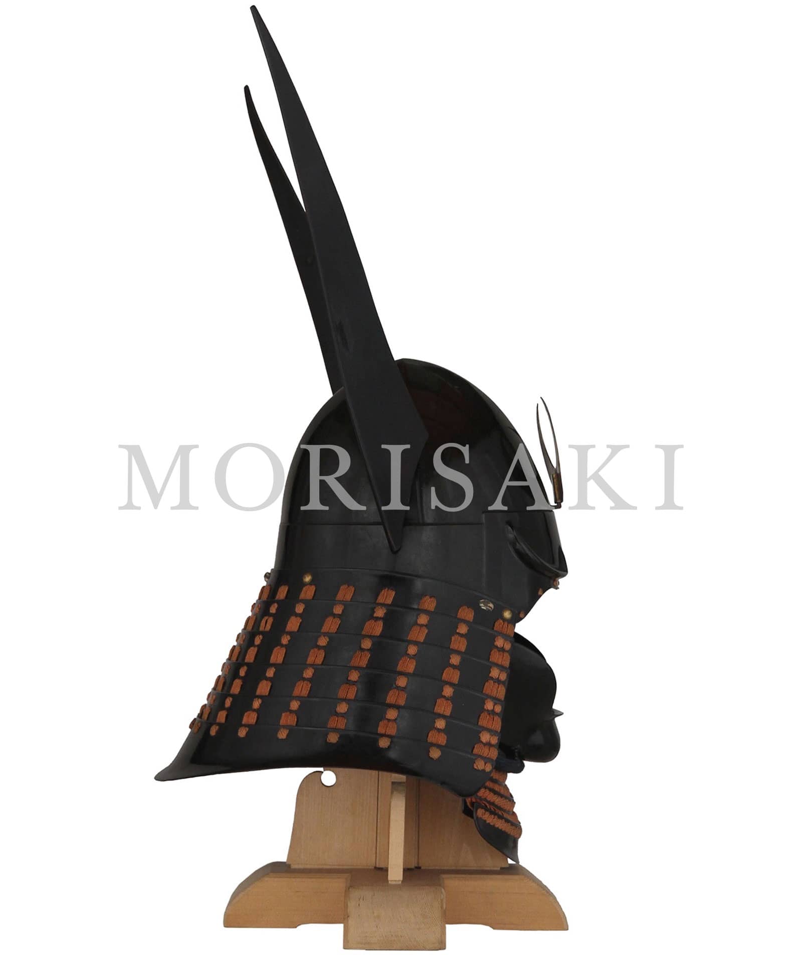 商品名 ： K-36 黒漆塗椎ノ実形兜 脇立・半頬付き ] 甲冑・武具MORISAKI