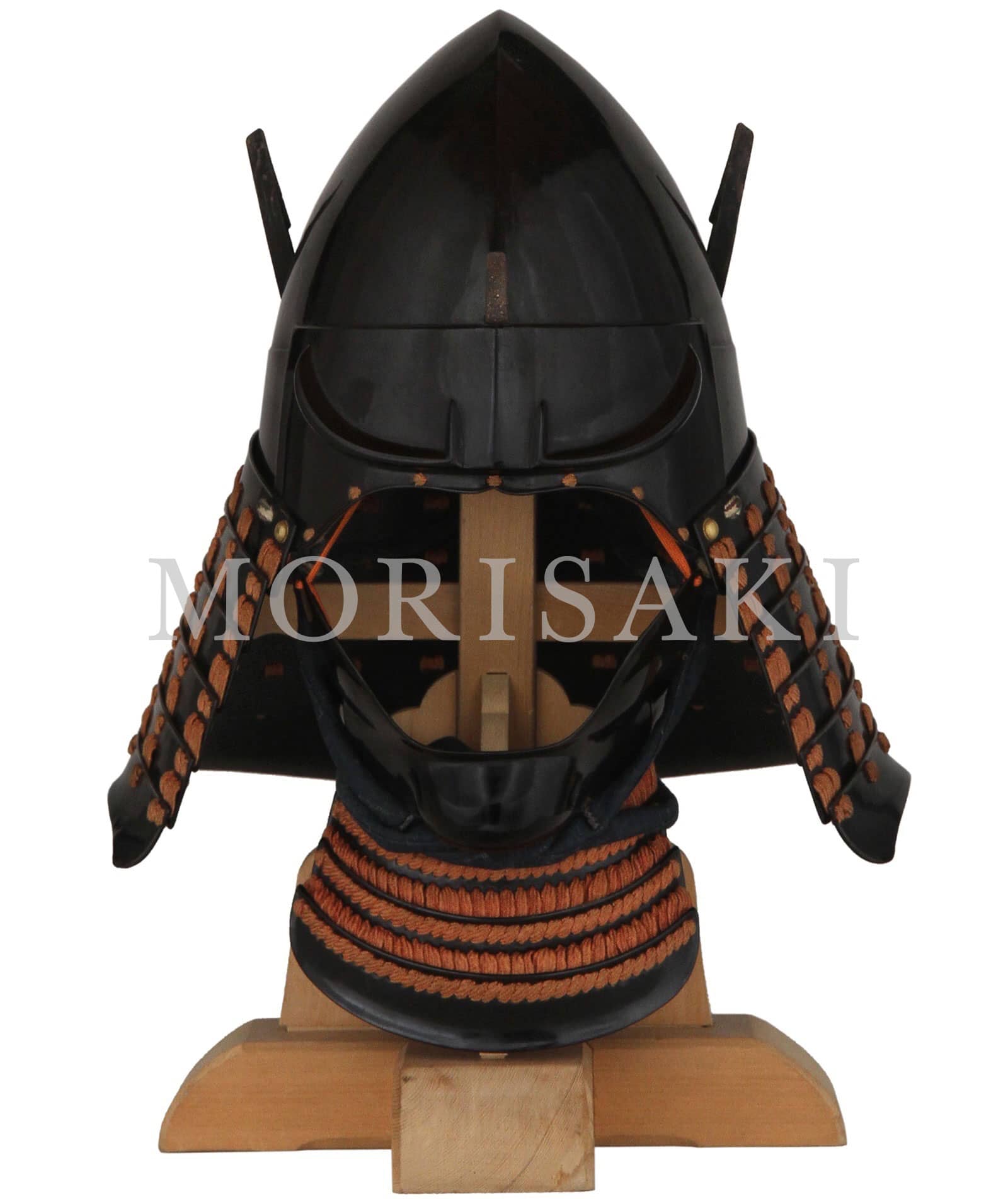 商品名 ： K-36 黒漆塗椎ノ実形兜 脇立・半頬付き ] 甲冑・武具MORISAKI